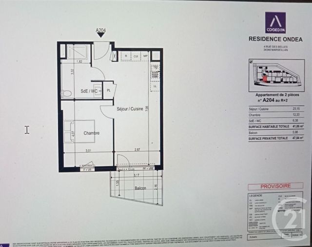 Appartement T2 à vendre - 2 pièces - 47.84 m2 - MARSEILLAN - 34 - LANGUEDOC-ROUSSILLON - Century 21 Vue Sur Mer